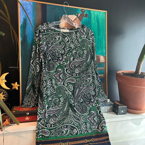 Michael Kors Green and Black Paisley Long Sleeve Dress Size Small - Picture 12 of 16